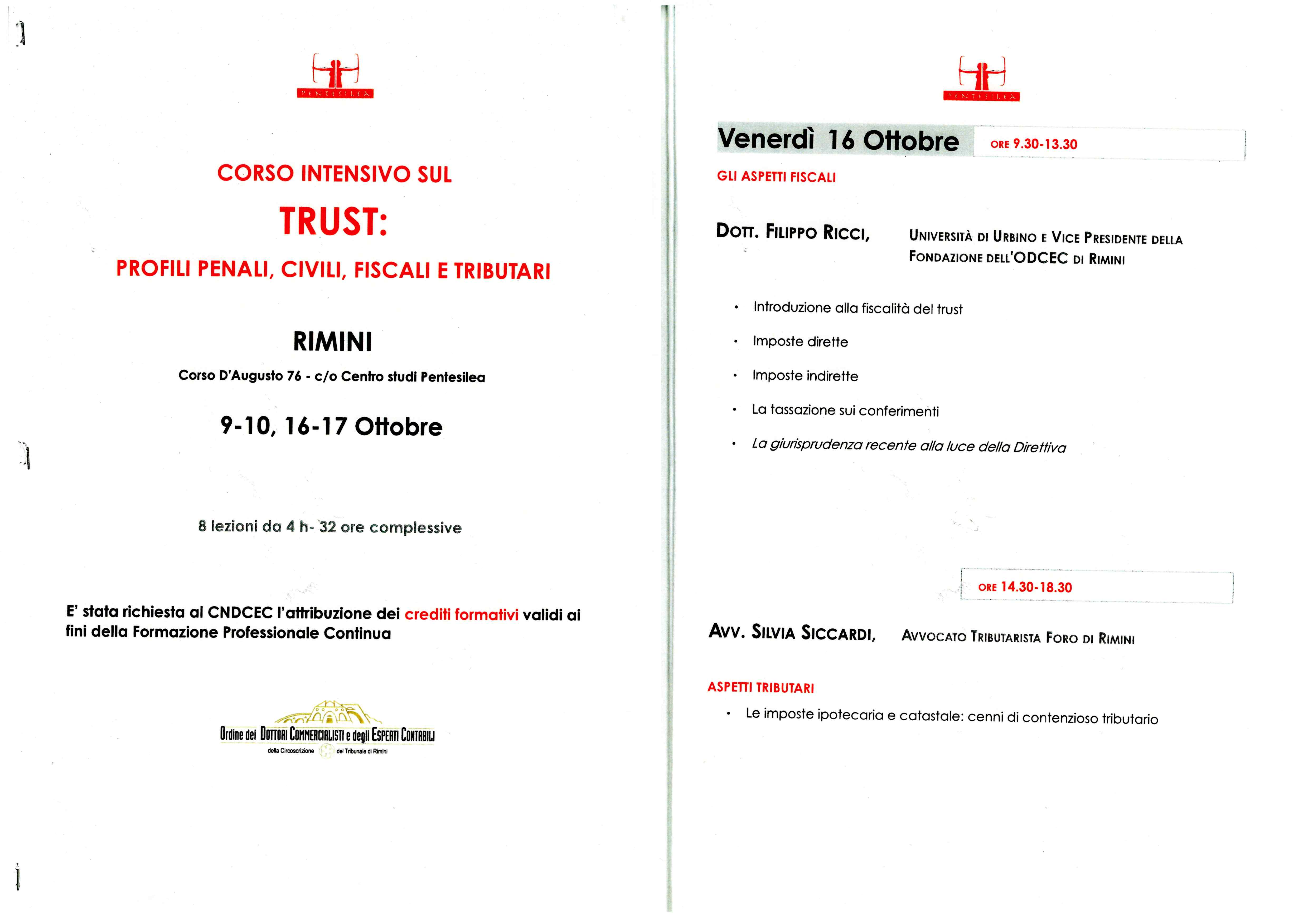 Corso intensivo sul Trust 16.10.2020 - Rimini - La fiscalità del Trust
