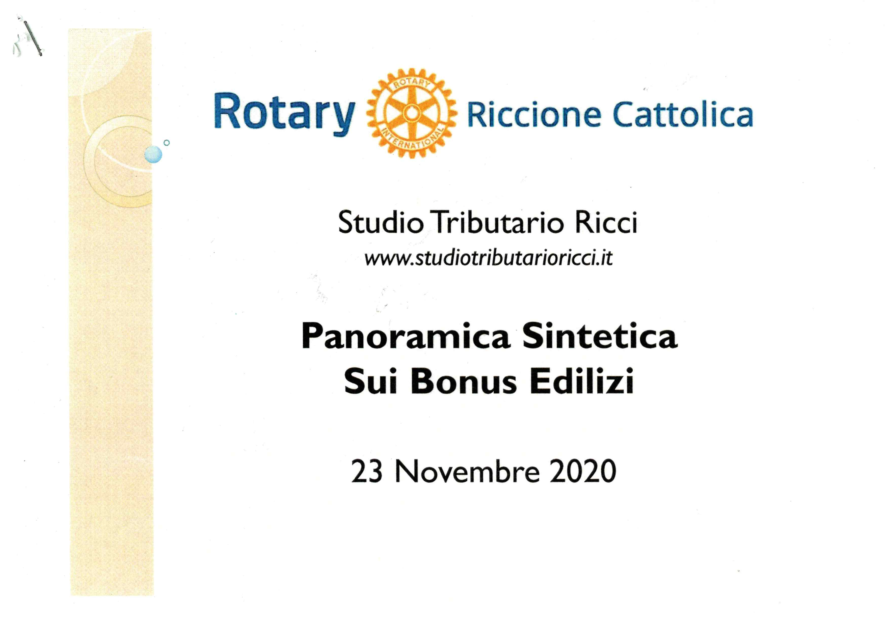 Intervento Rotary Club Riccione-Cattolica 23.11.2020 - Panoramica sintetica sui bonus edilizi